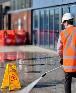 High pressure cleaning service in progress